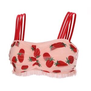 Retro Stage 1950S LACE STRAWBERRY CAMI Bikini Top XL NWT